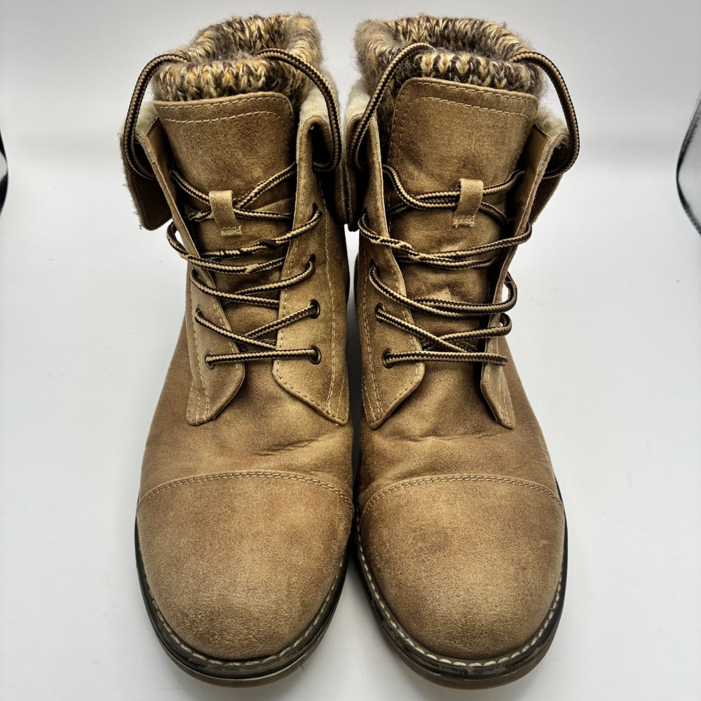Cliffs by White Mountain Womens 9.5 Tan Faux Suede Knit Collar Combat Boots